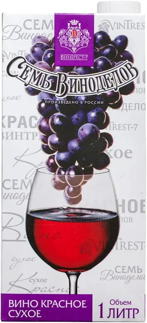 Вино Семь Виноделов Красное Сухое, 1 л