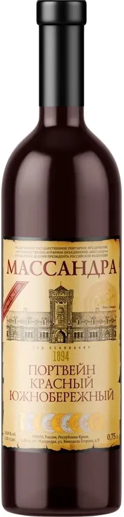 Портвейн Массандра Портвейн Красный Южнобережный, 0.75 л