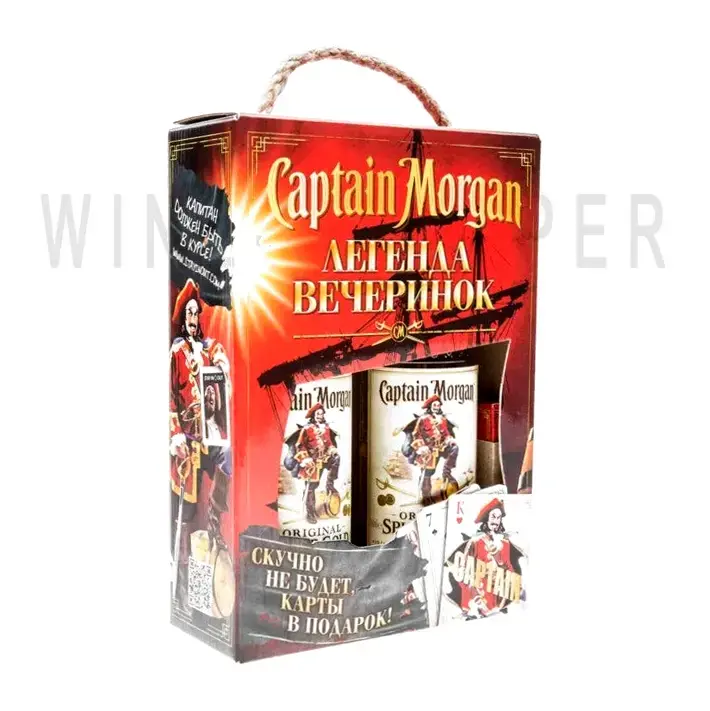 Ром Captain Morgan Spiced Gold, gift box with 2 bottles and cards, 0.5 л