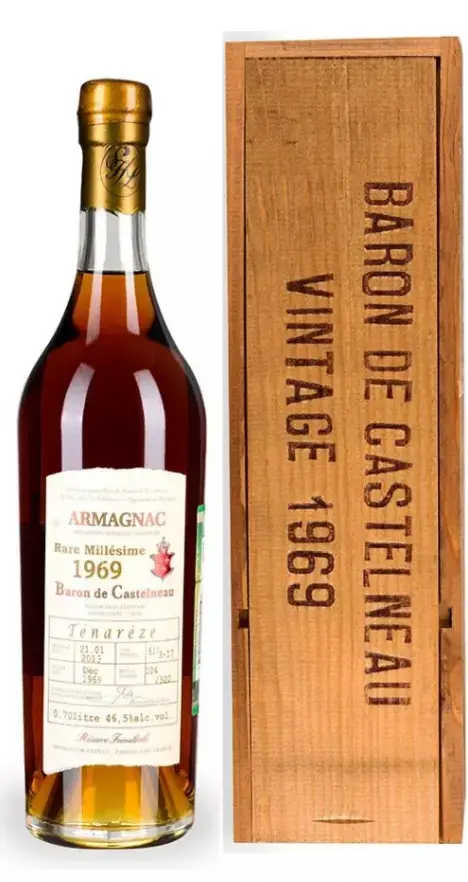 Арманьяк Baron de Castelneau 1969 в деревянной коробке 0.7 л