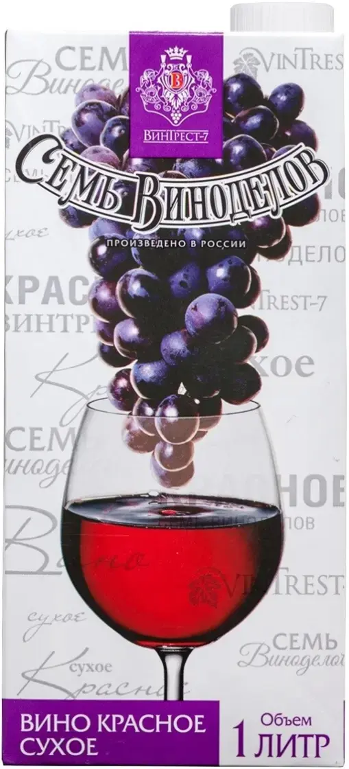 Вино Семь Виноделов Красное Сухое, 1 л
