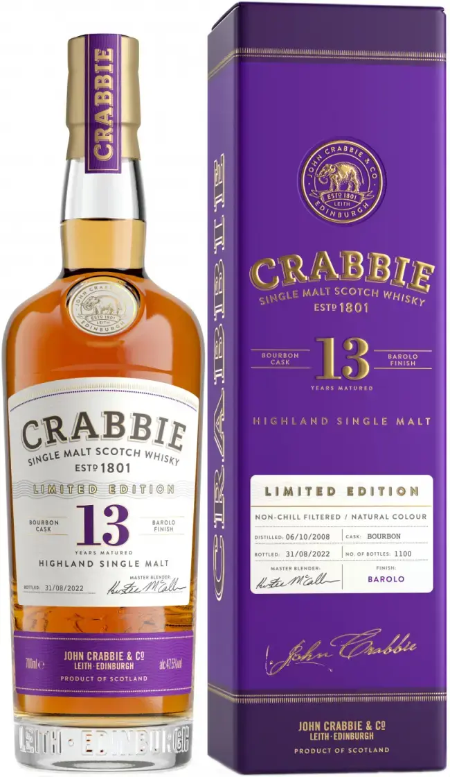 Виски Crabbie Single Malt 13 Years Old Barolo Finish, gift box, 0.7 л