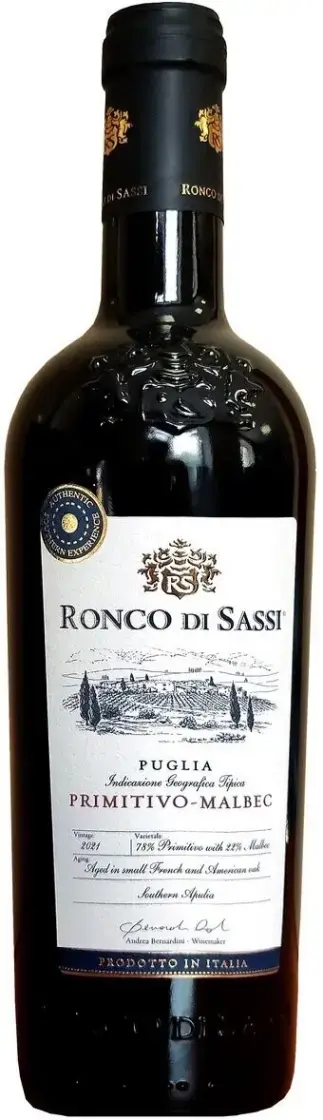Вино Ronco di Sassi Primitivo-Malbec Puglia IGT, 2021, 0.75 л