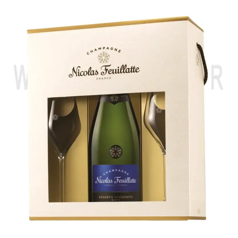 Шампанское Nicolas Feuillatte Reserve Exclusive Brut gift set with 2 glasses 0.75 л